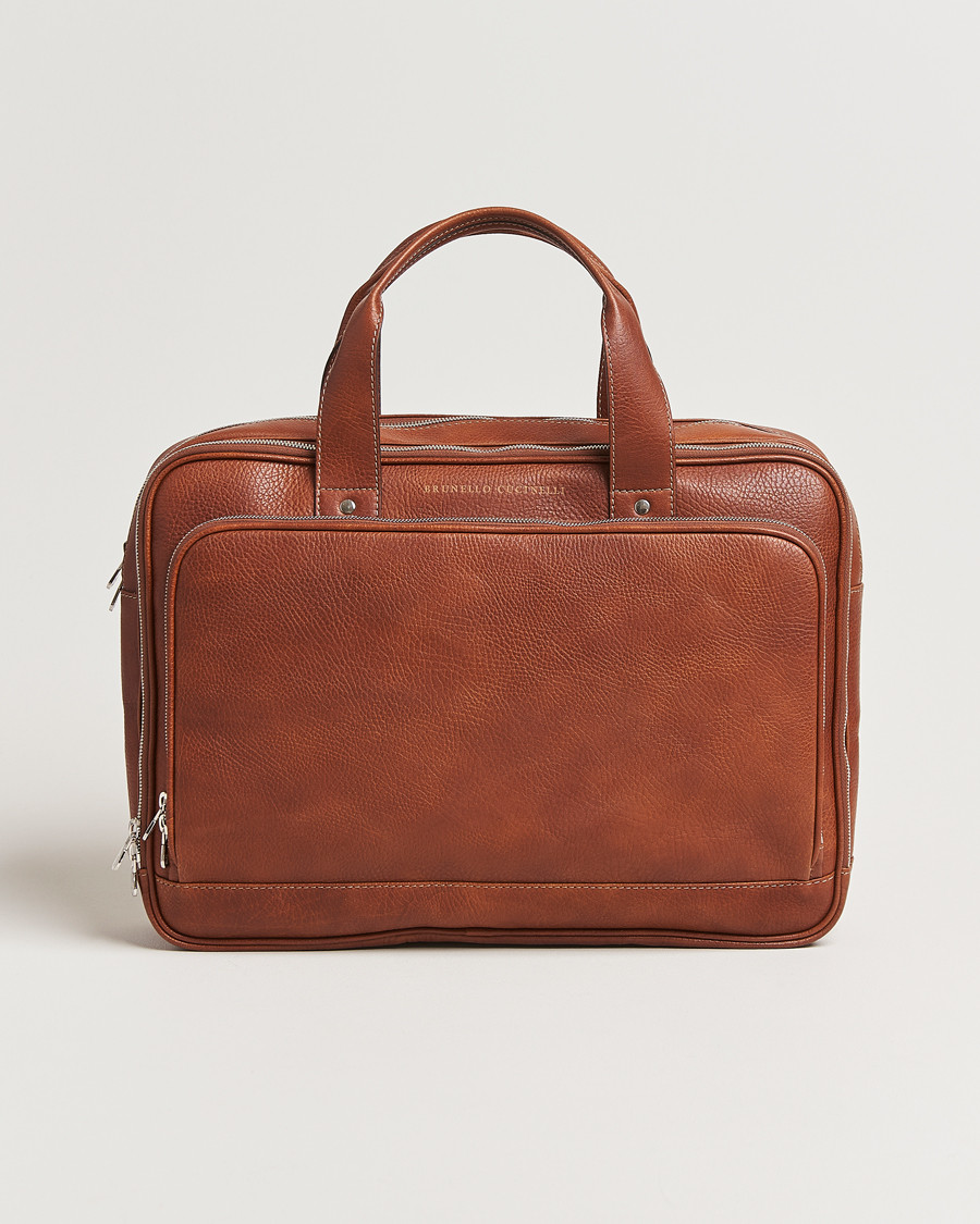Herr | Väskor | Brunello Cucinelli | Grain Leather Briefcase Cognac