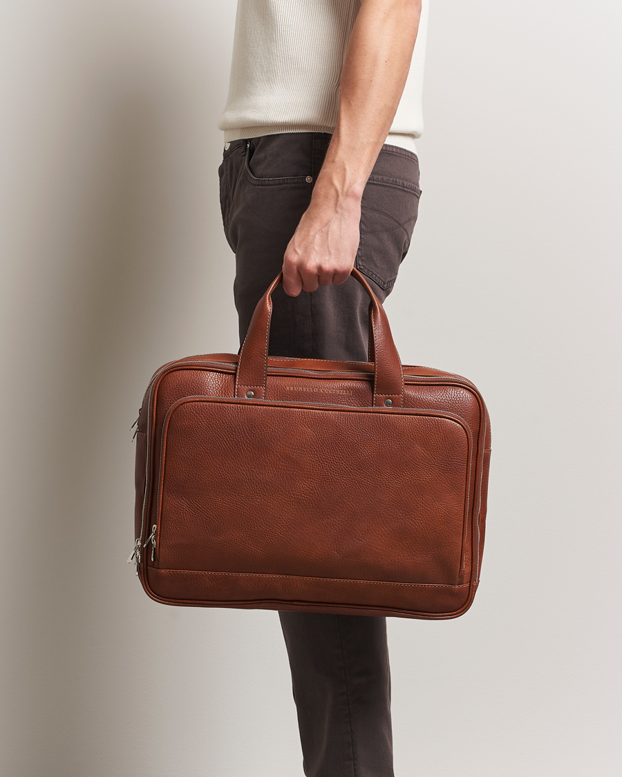 Herr | Väskor | Brunello Cucinelli | Grain Leather Briefcase Cognac
