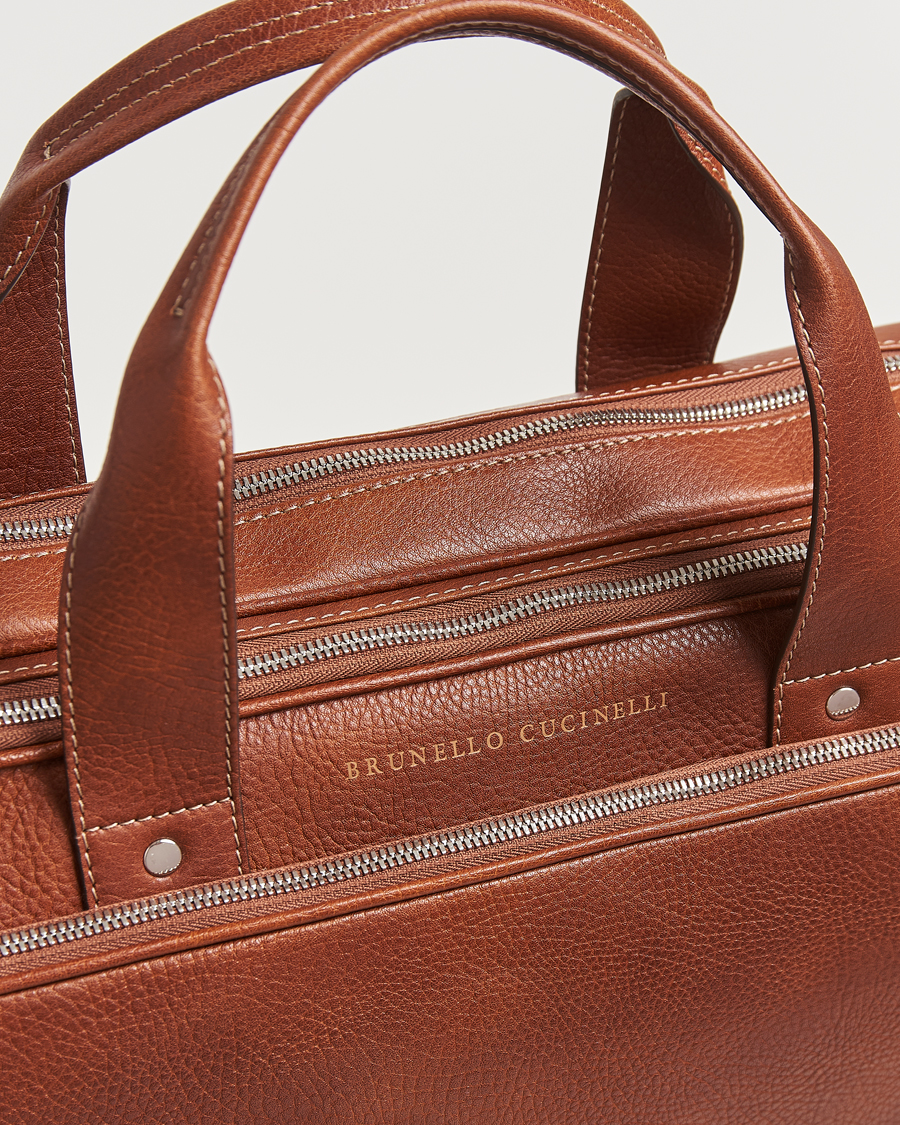 Herr | Väskor | Brunello Cucinelli | Grain Leather Briefcase Cognac