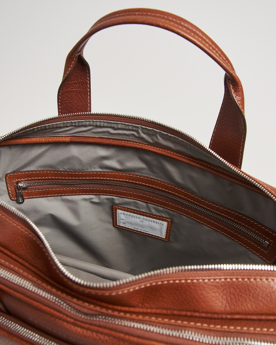 Herr | Väskor | Brunello Cucinelli | Grain Leather Briefcase Cognac