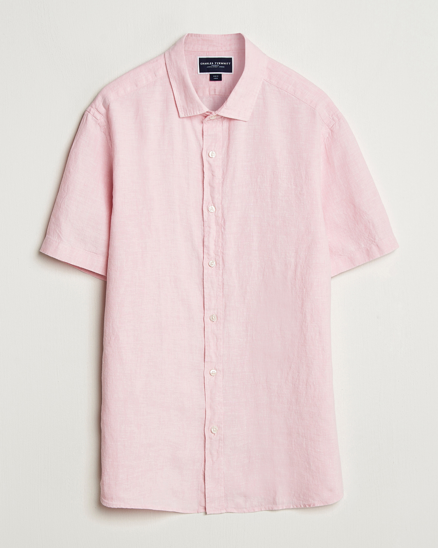 Herr | Skjortor | Charles Tyrwhitt | Pure Linen Short Sleeve Slim Fit Shirt Pink