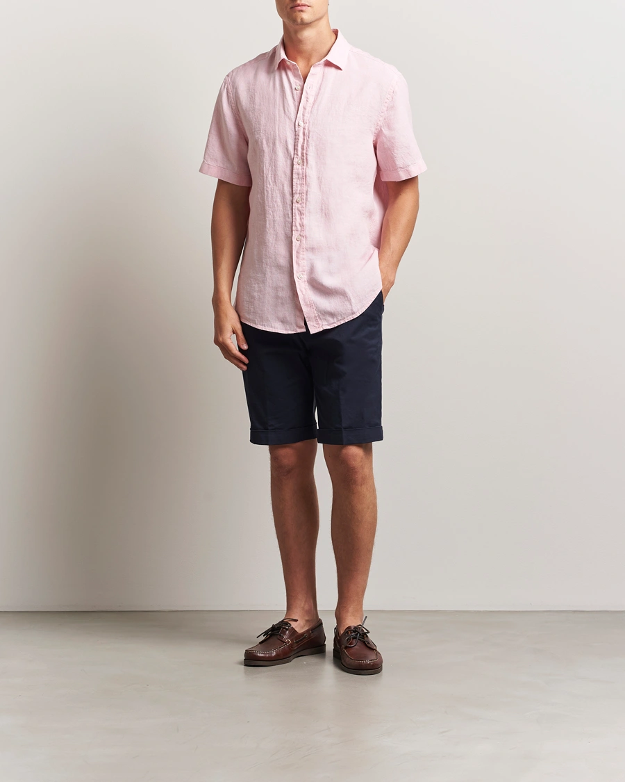 Herr | Skjortor | Charles Tyrwhitt | Pure Linen Short Sleeve Slim Fit Shirt Pink
