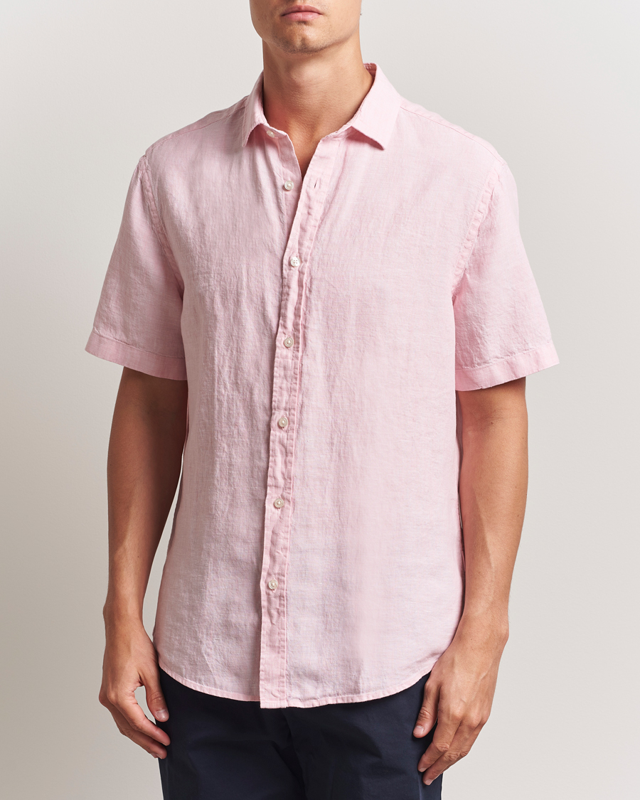 Herr | Skjortor | Charles Tyrwhitt | Pure Linen Short Sleeve Slim Fit Shirt Pink