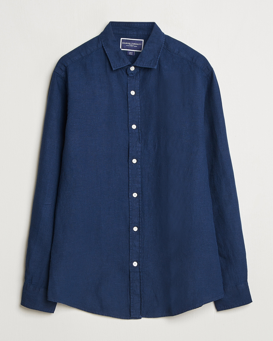 Herr | Skjortor | Charles Tyrwhitt | Pure Linen Slim Fit Shirt Navy