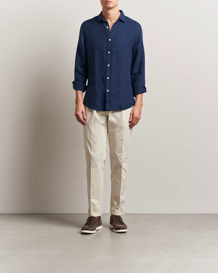 Herr | Skjortor | Charles Tyrwhitt | Pure Linen Slim Fit Shirt Navy