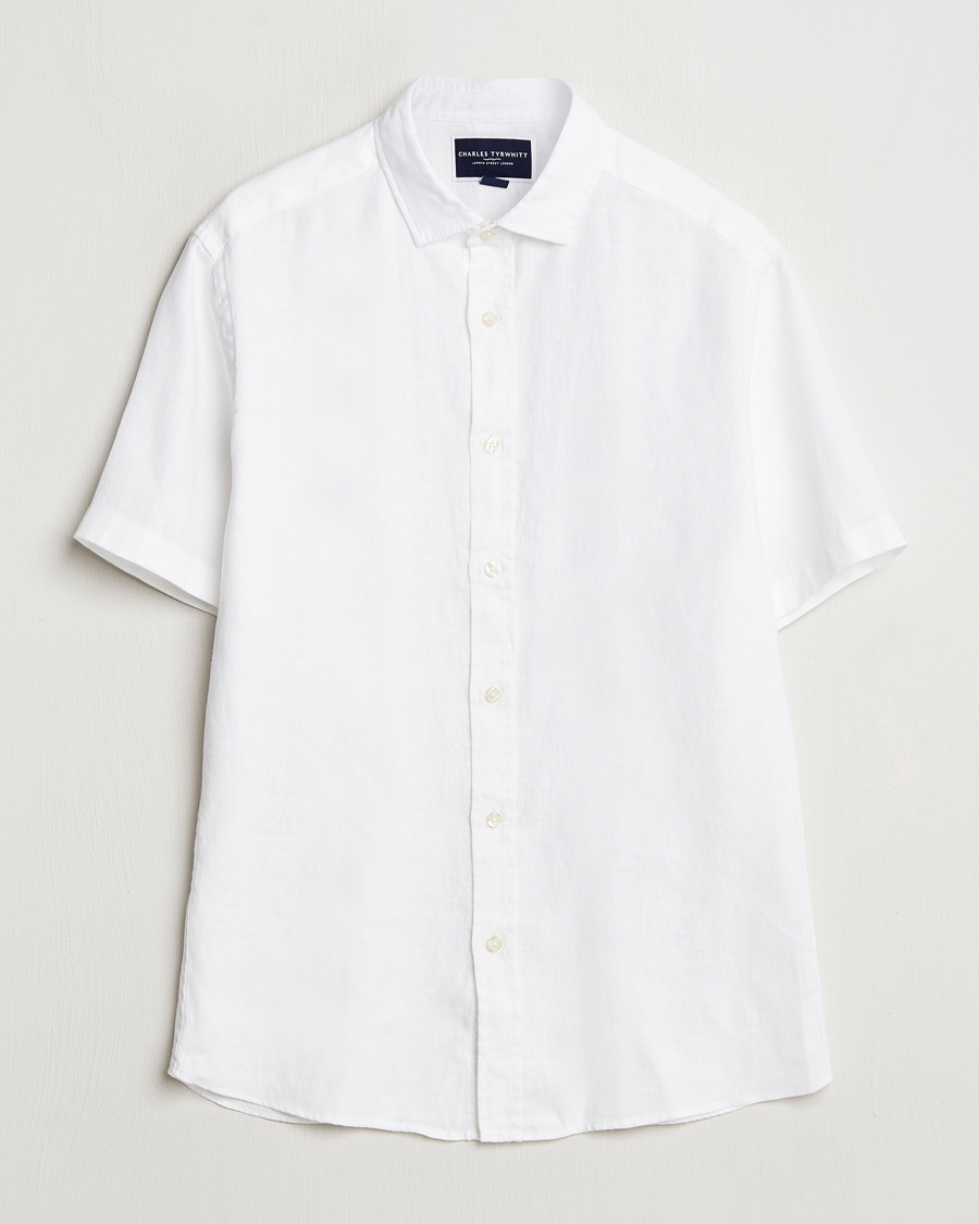 Herr | Skjortor | Charles Tyrwhitt | Pure Linen Short Sleeve Slim Fit Shirt White