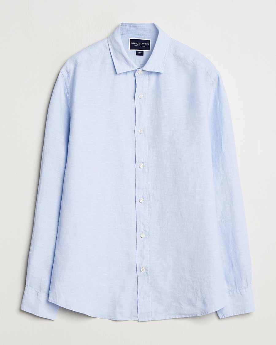 Herr | Skjortor | Charles Tyrwhitt | Pure Linen Slim Fit Shirt Sky Blue
