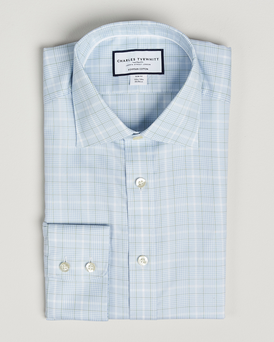 Herr | Skjortor | Charles Tyrwhitt | Egyptian Cotton Pow Check Shirt Green/Blue