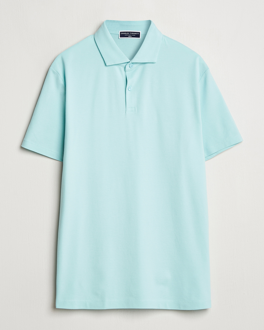 Herr | Pikéer | Charles Tyrwhitt | Short Sleeve Cotton Pique Polo Aqua