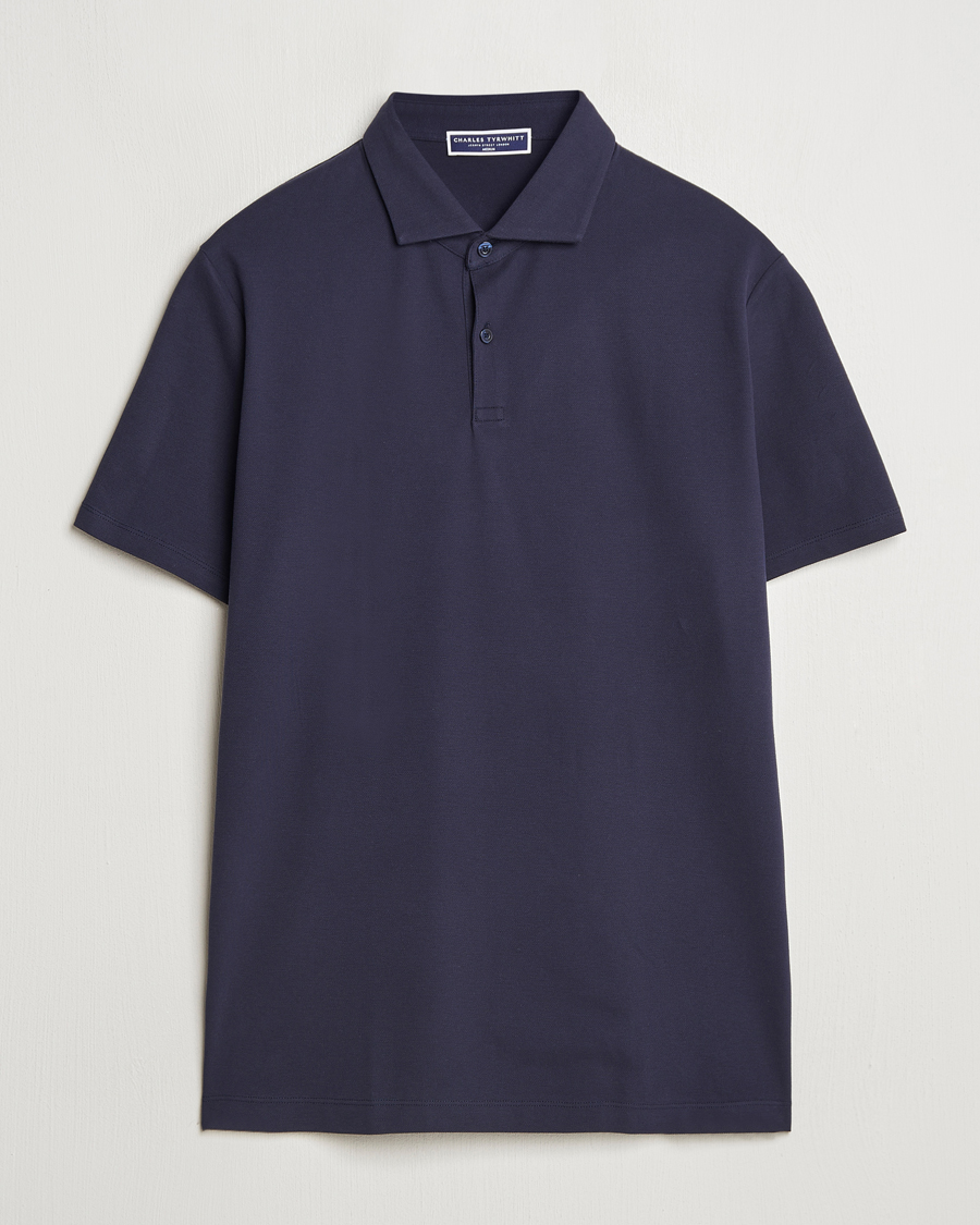 Herr | Pikéer | Charles Tyrwhitt | Short Sleeve Cotton Pique Polo Navy