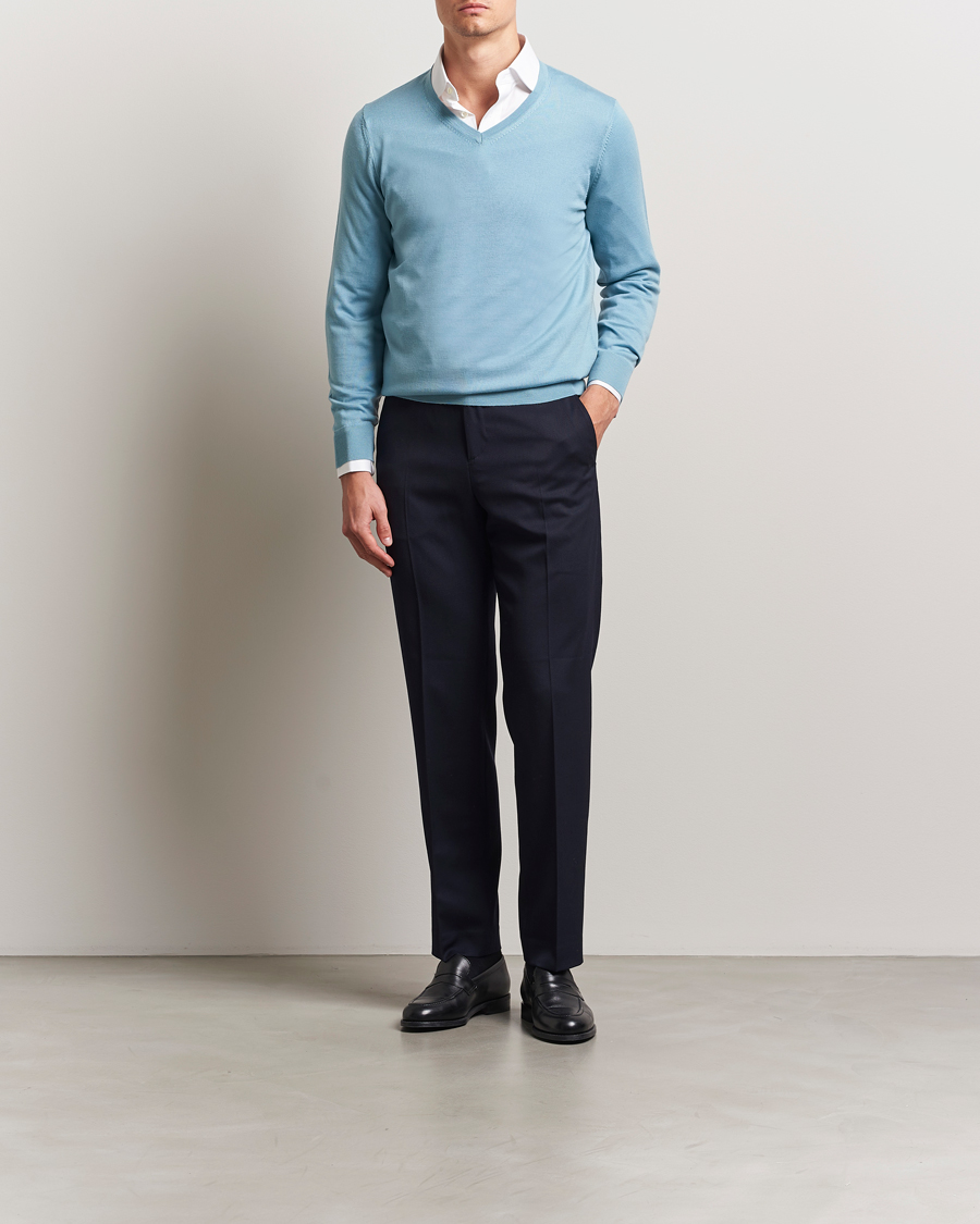 Herr | Tröjor | Charles Tyrwhitt | Pure Merino V-Neck Jumper Aqua Green