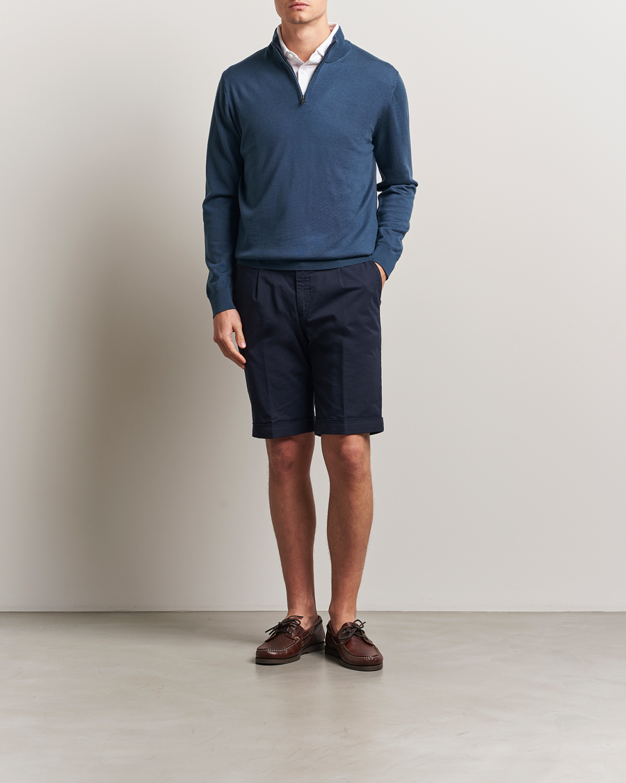 Herr | Tröjor | Charles Tyrwhitt | Pure Merino Zip Neck Jumper Petrol Blue