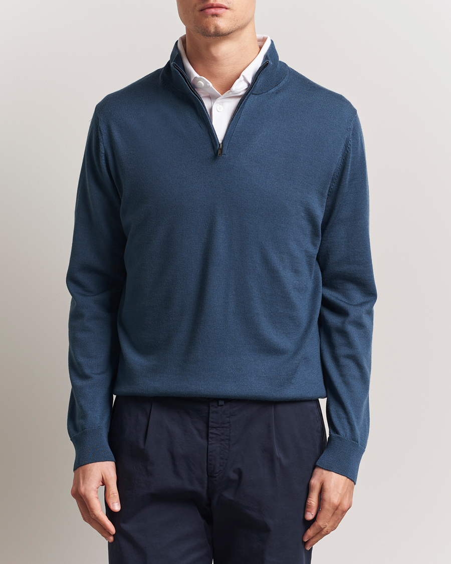 Herr | Tröjor | Charles Tyrwhitt | Pure Merino Zip Neck Jumper Petrol Blue
