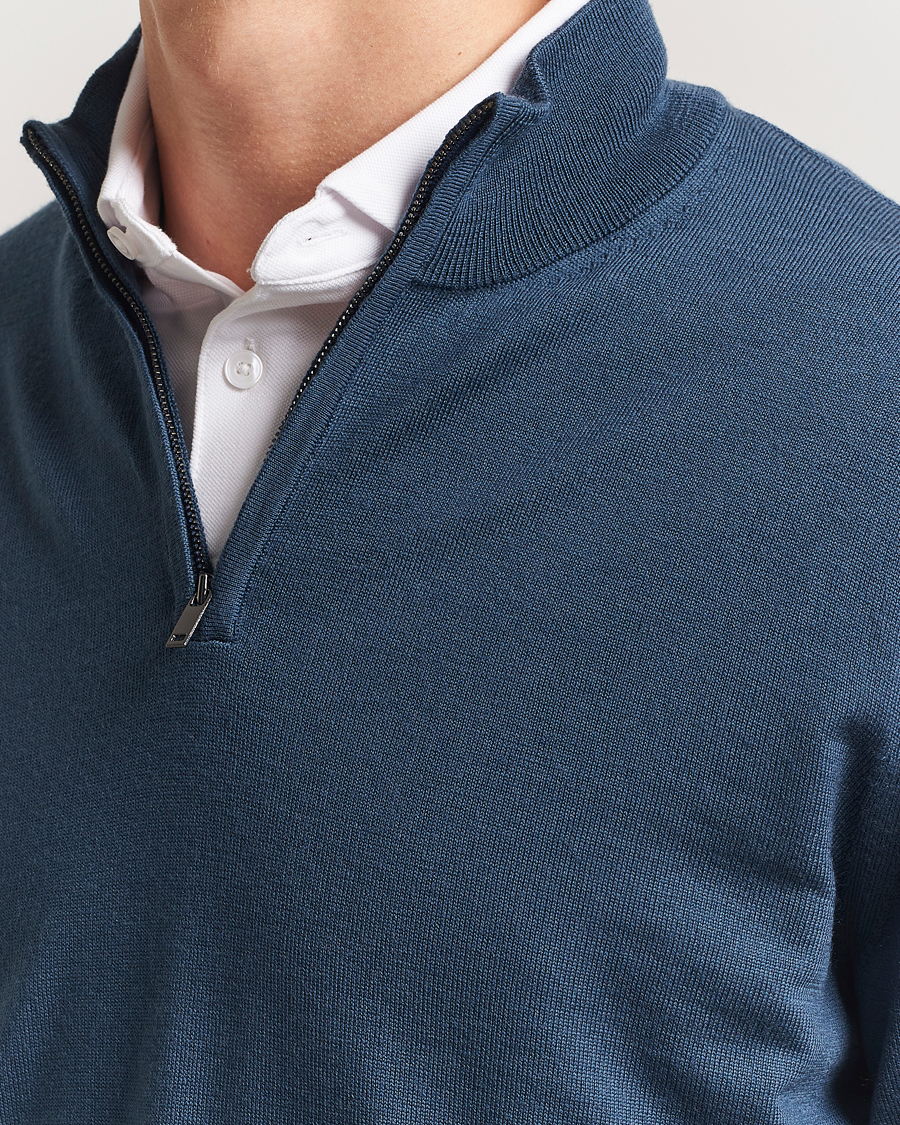 Herr | Tröjor | Charles Tyrwhitt | Pure Merino Zip Neck Jumper Petrol Blue
