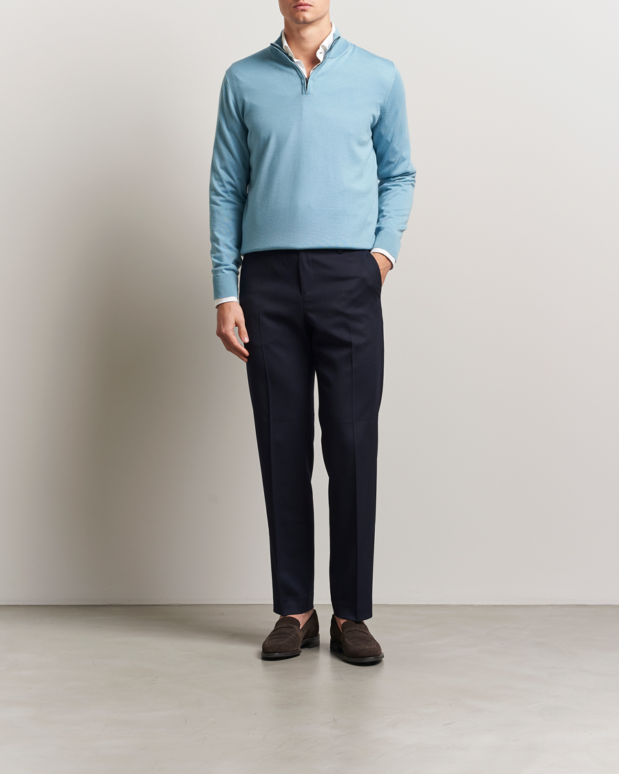 Herr | Tröjor | Charles Tyrwhitt | Pure Merino Zip Neck Jumper Aqua Green