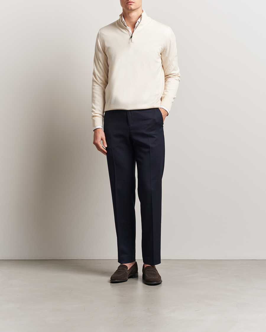 Herr | Tröjor | Charles Tyrwhitt | Pure Merino Zip Neck Jumper Cream