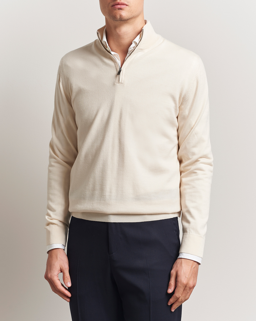 Herr | Tröjor | Charles Tyrwhitt | Pure Merino Zip Neck Jumper Cream