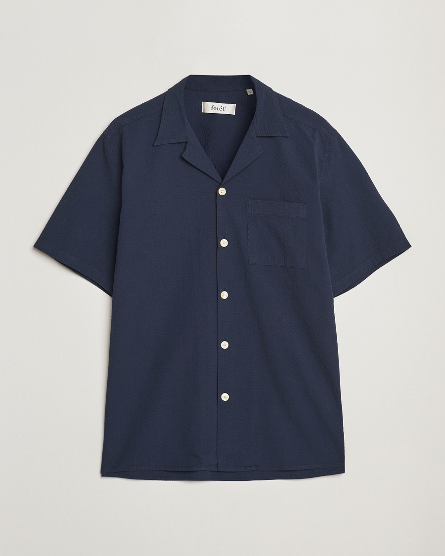 Herr | Skjortor | Forét | Hush Short Sleeve Seersucker Shirt Navy