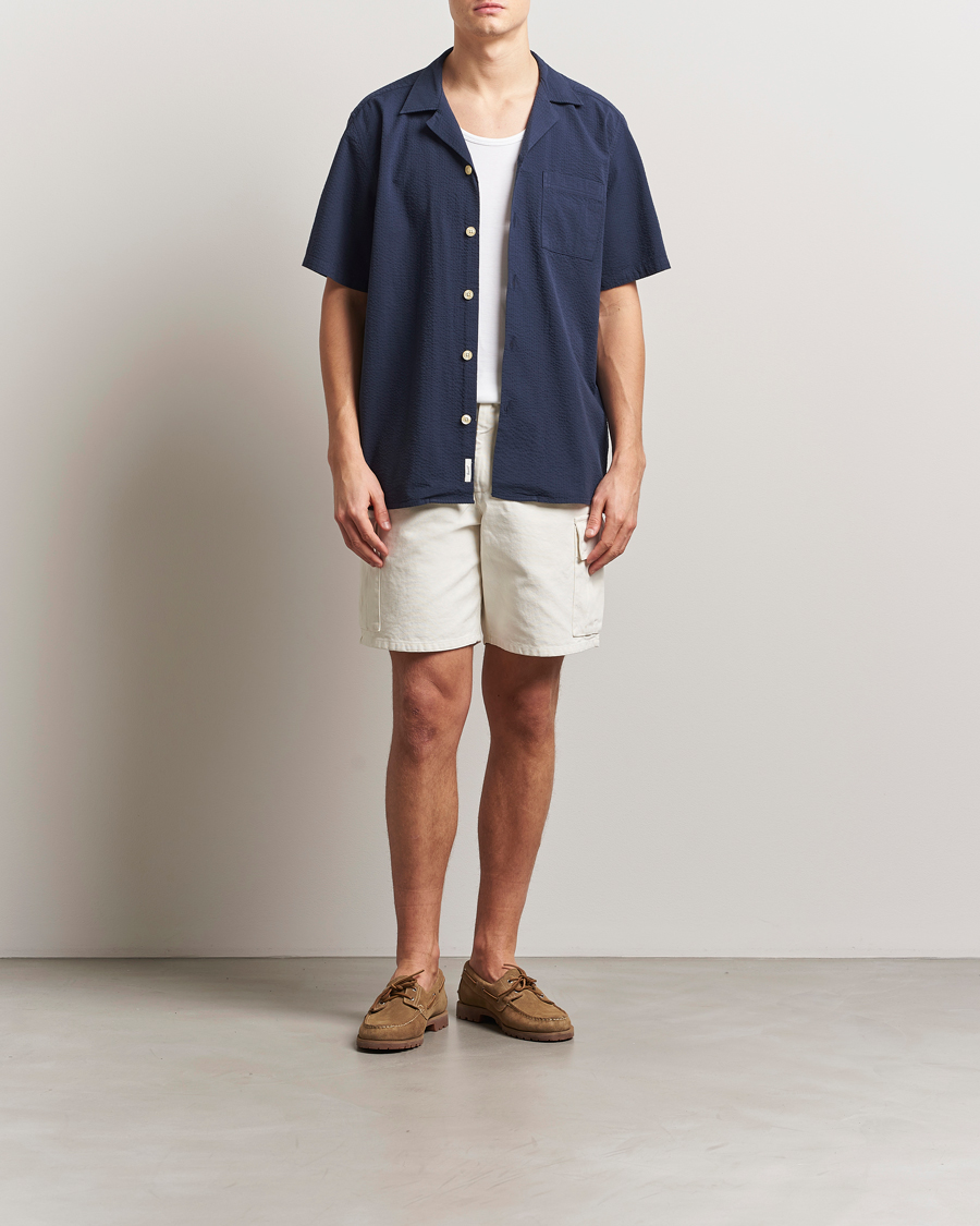 Herr | Skjortor | Forét | Hush Short Sleeve Seersucker Shirt Navy
