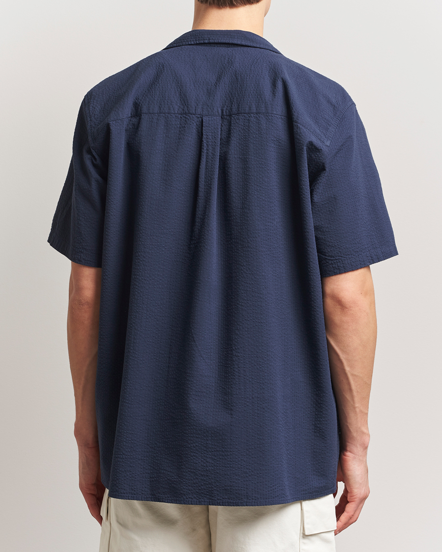 Herr | Skjortor | Forét | Hush Short Sleeve Seersucker Shirt Navy