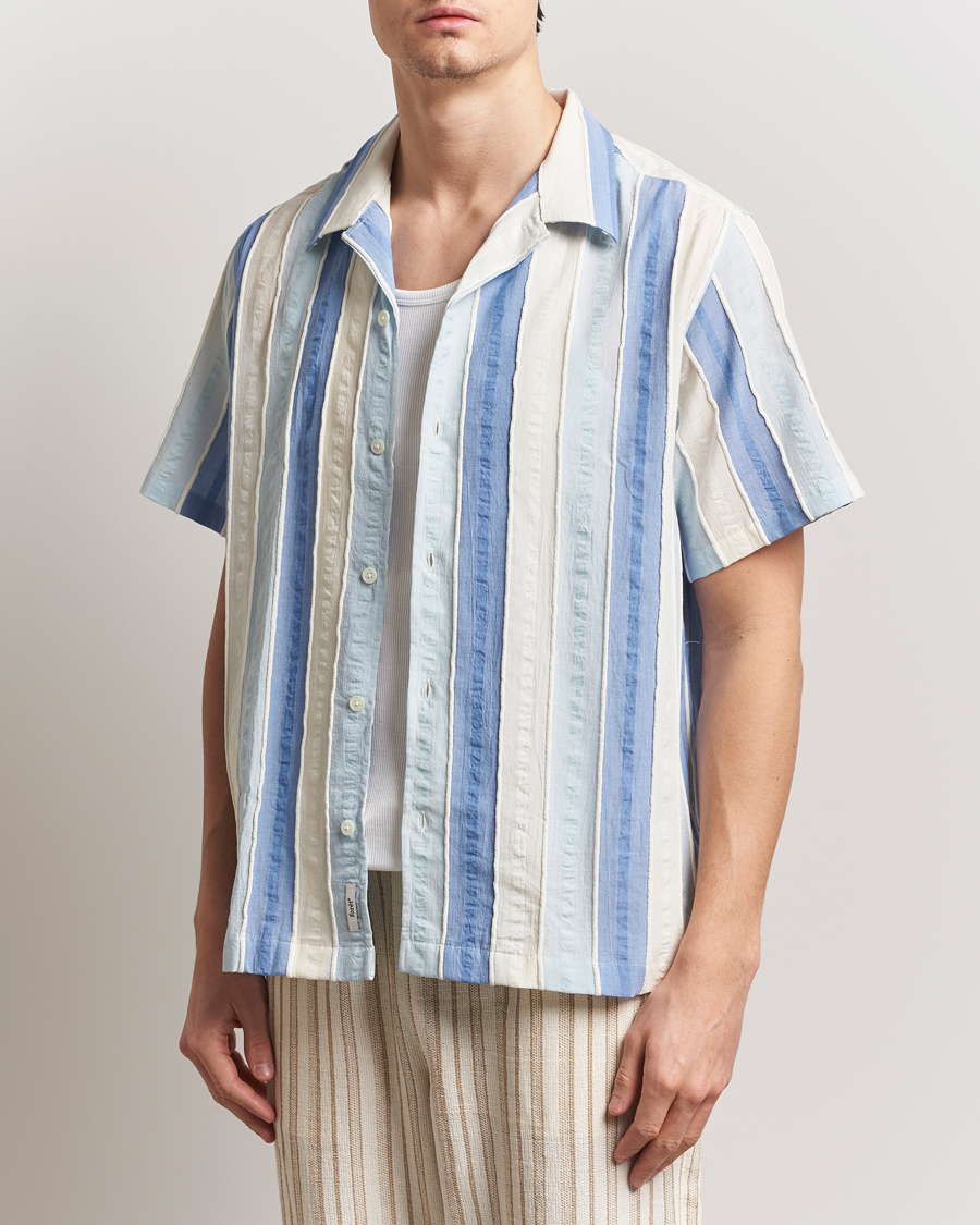 Herr | Skjortor | Forét | Peer Jaquard Short Sleeve Shirt Blue