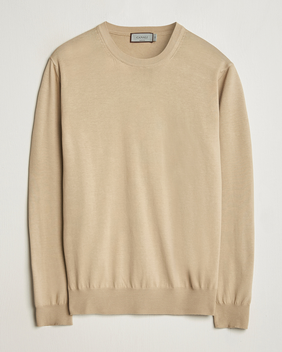 Herr | Tröjor | Canali | Cotton Crew Neck Pullover Beige