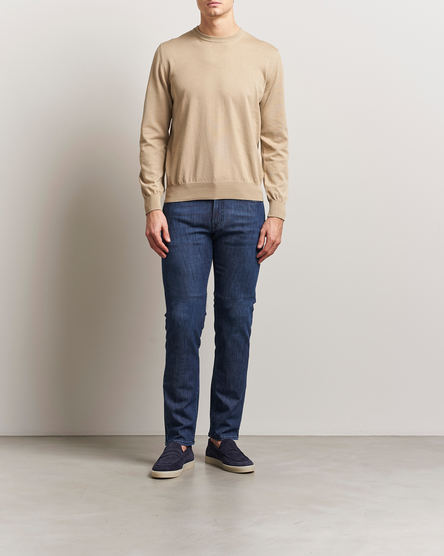 Herr | Tröjor | Canali | Cotton Crew Neck Pullover Beige