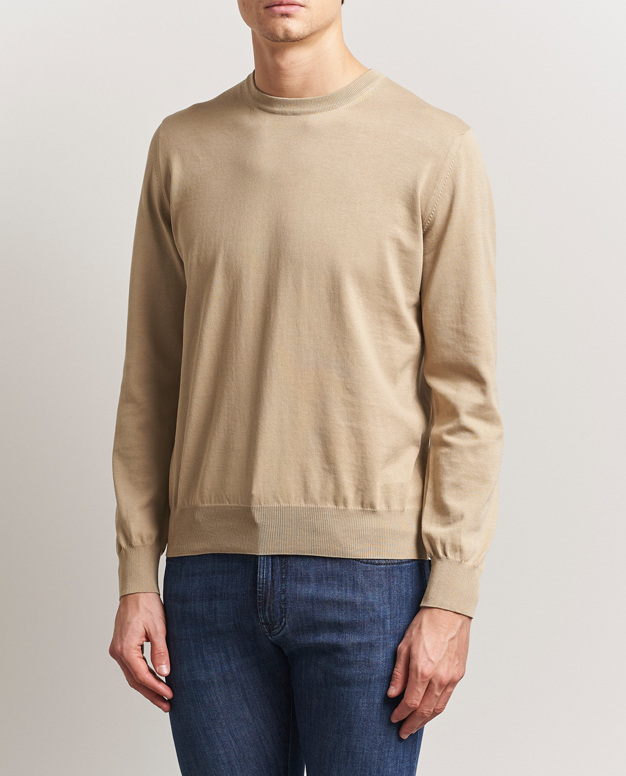 Herr | Tröjor | Canali | Cotton Crew Neck Pullover Beige