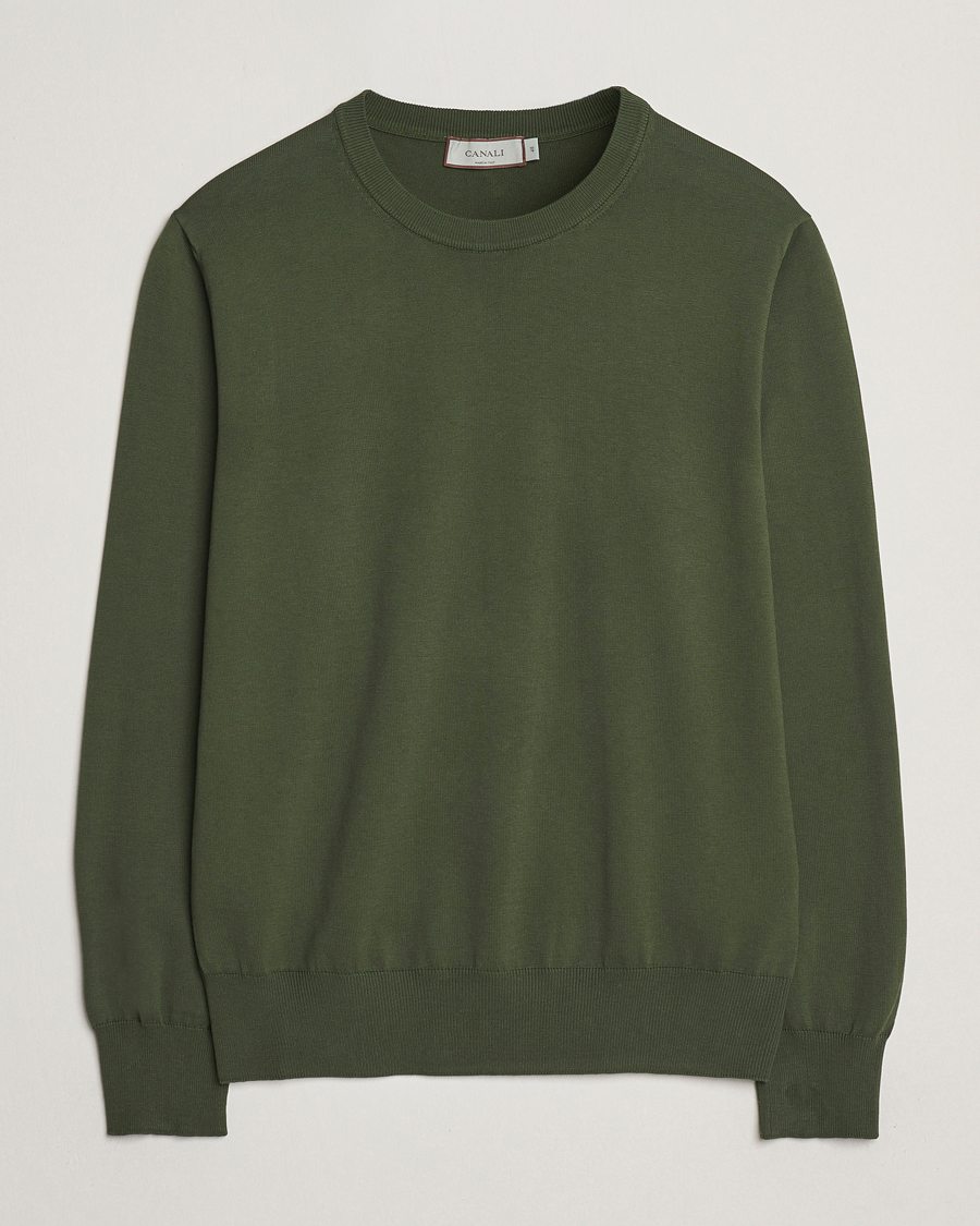 Herr | Tröjor | Canali | Cotton Crew Neck Pullover Dark Green