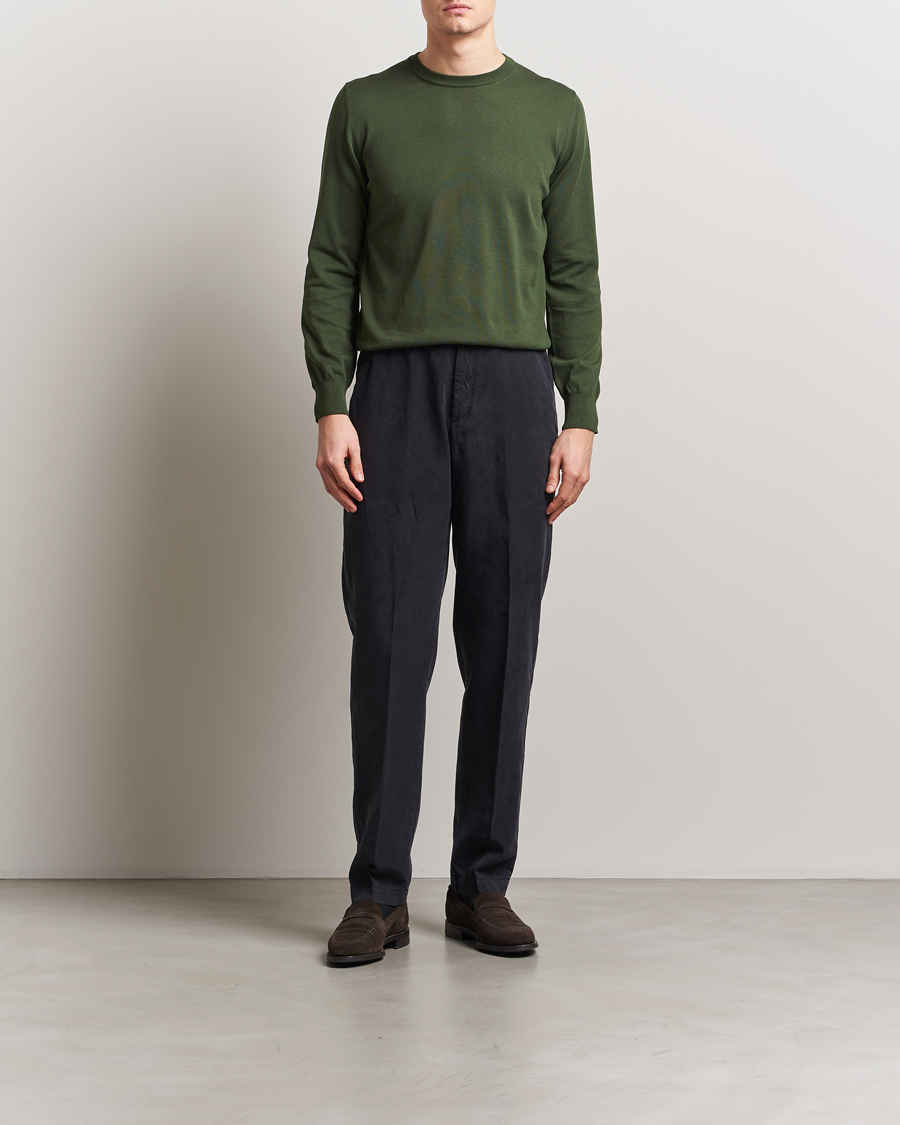 Herr | Tröjor | Canali | Cotton Crew Neck Pullover Dark Green