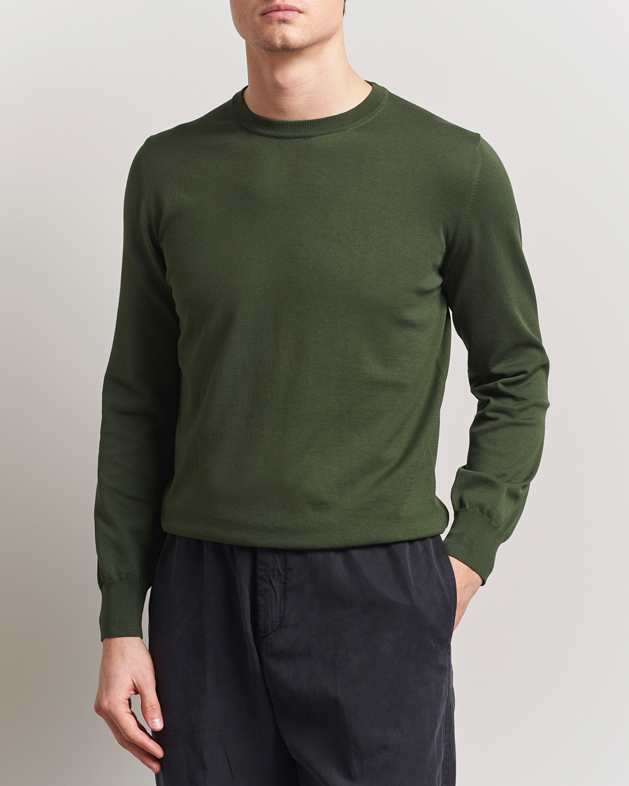 Herr | Tröjor | Canali | Cotton Crew Neck Pullover Dark Green