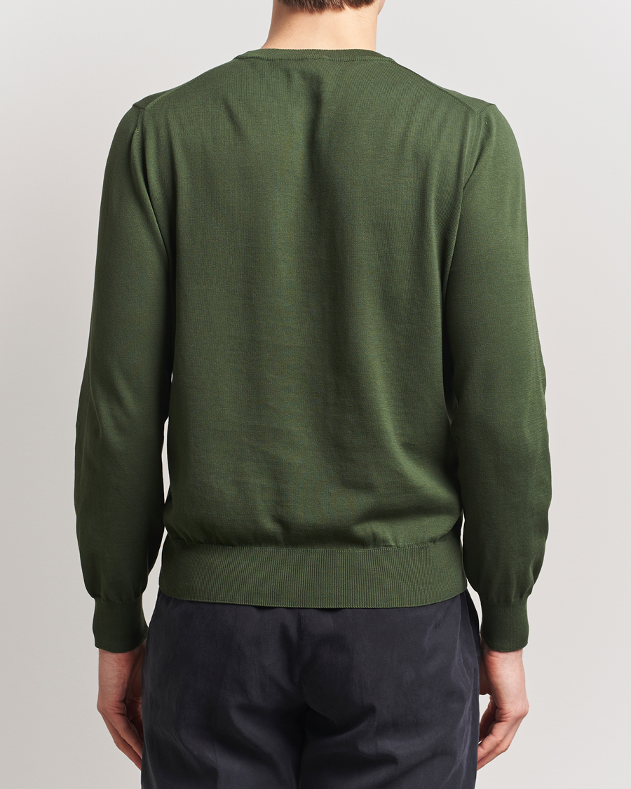 Herr | Tröjor | Canali | Cotton Crew Neck Pullover Dark Green