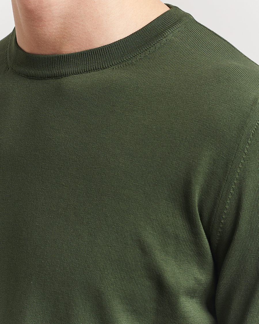 Herr | Tröjor | Canali | Cotton Crew Neck Pullover Dark Green