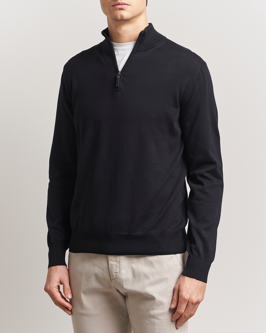 Herr | Tröjor | Canali | Cotton Half Zip Black