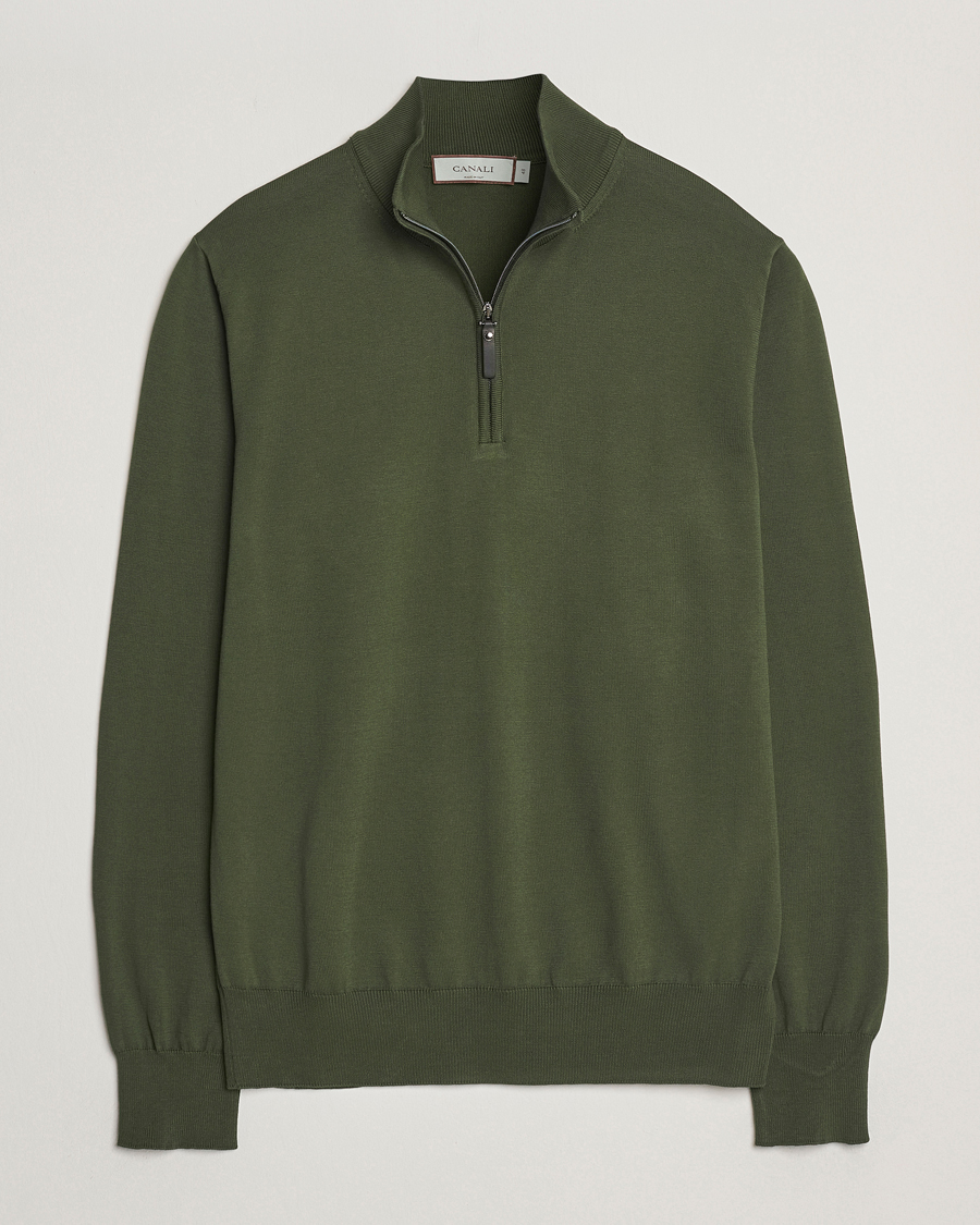 Herr | Tröjor | Canali | Cotton Half Zip Dark Green