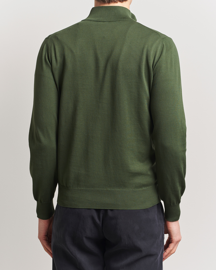 Herr | Tröjor | Canali | Cotton Half Zip Dark Green