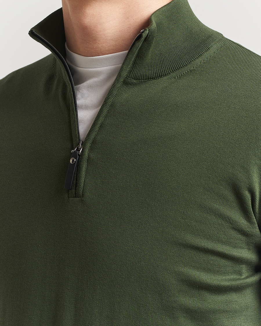 Herr | Tröjor | Canali | Cotton Half Zip Dark Green