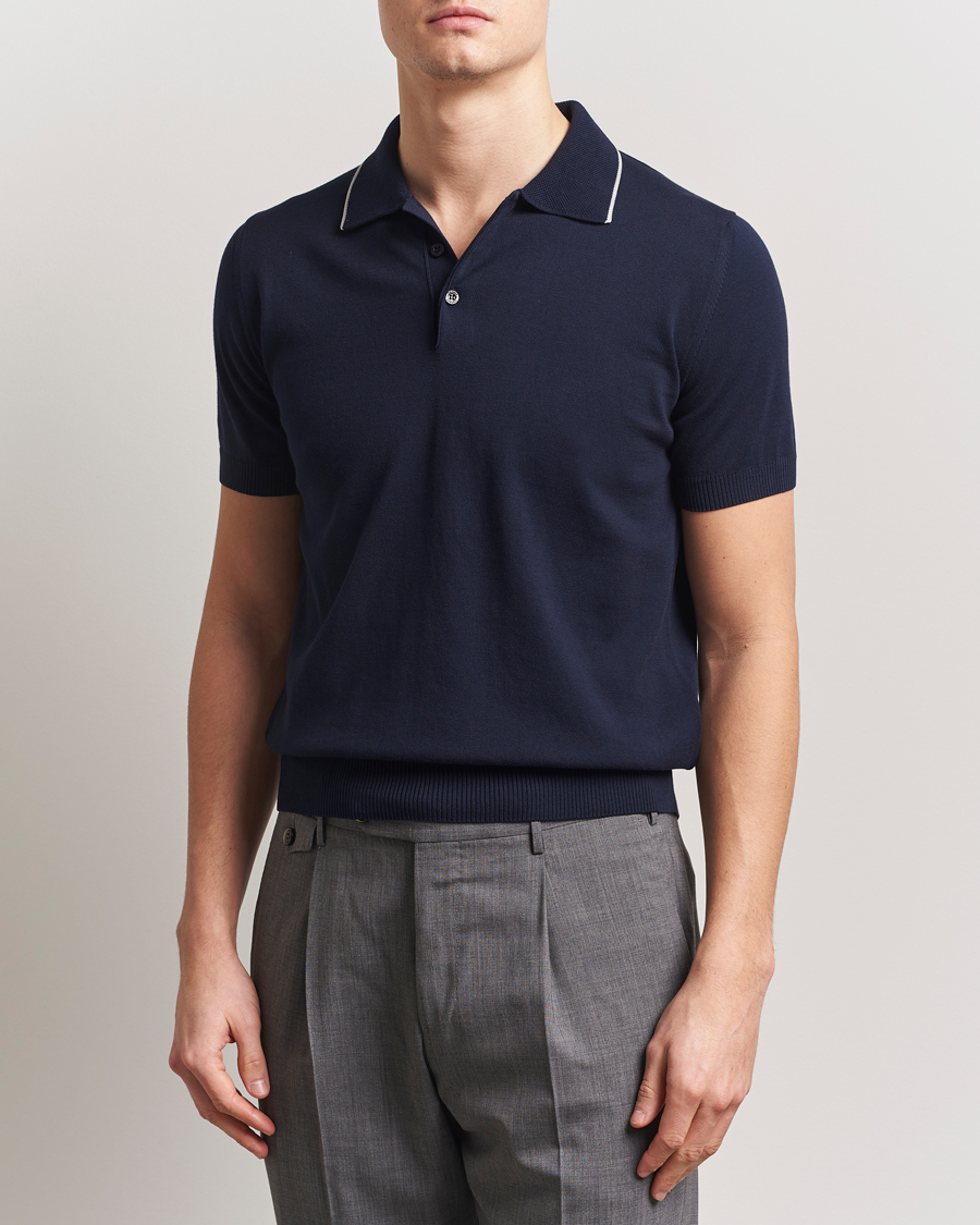 Herr | Pikéer | Canali | Contrast Short Sleeve Polo Navy