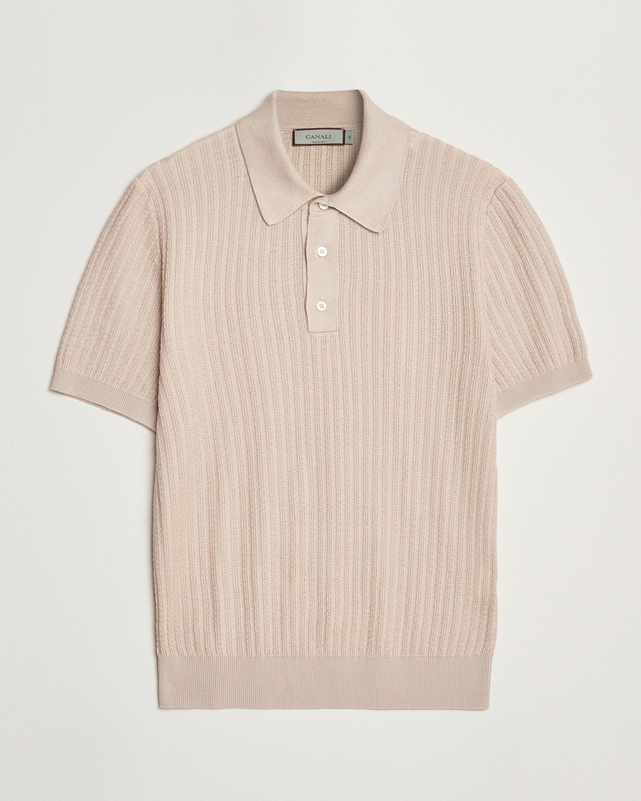 Herr | Pikéer | Canali | Jacquard Short Sleeve Polo Beige