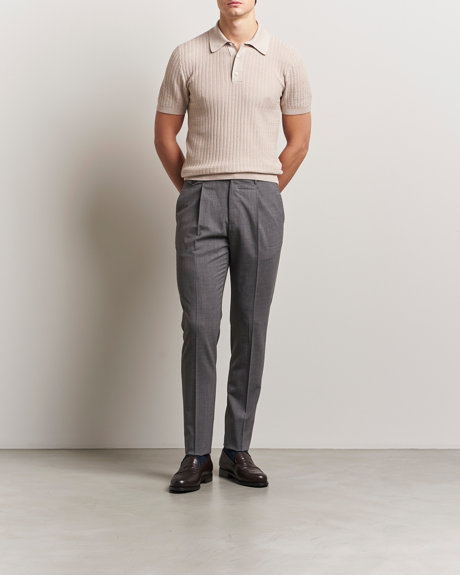 Herr | Pikéer | Canali | Jacquard Short Sleeve Polo Beige