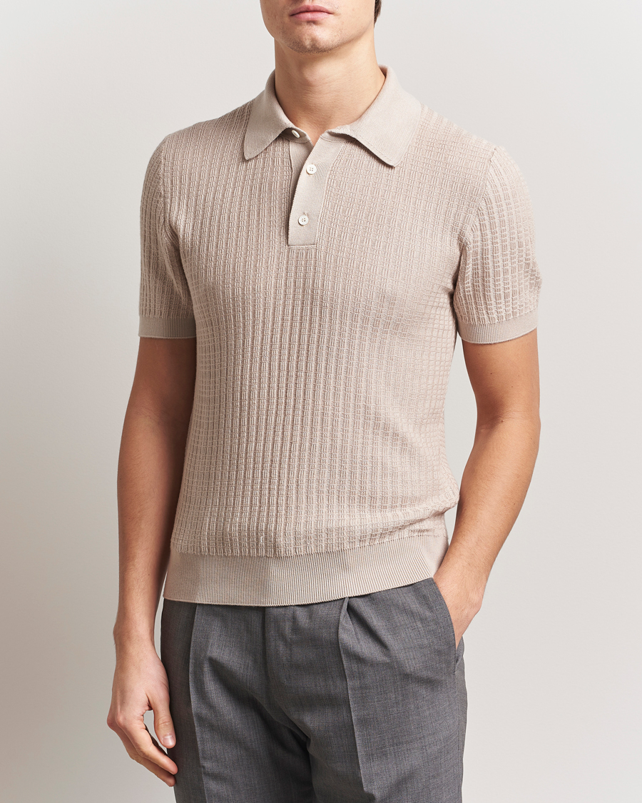 Herr | Pikéer | Canali | Jacquard Short Sleeve Polo Beige