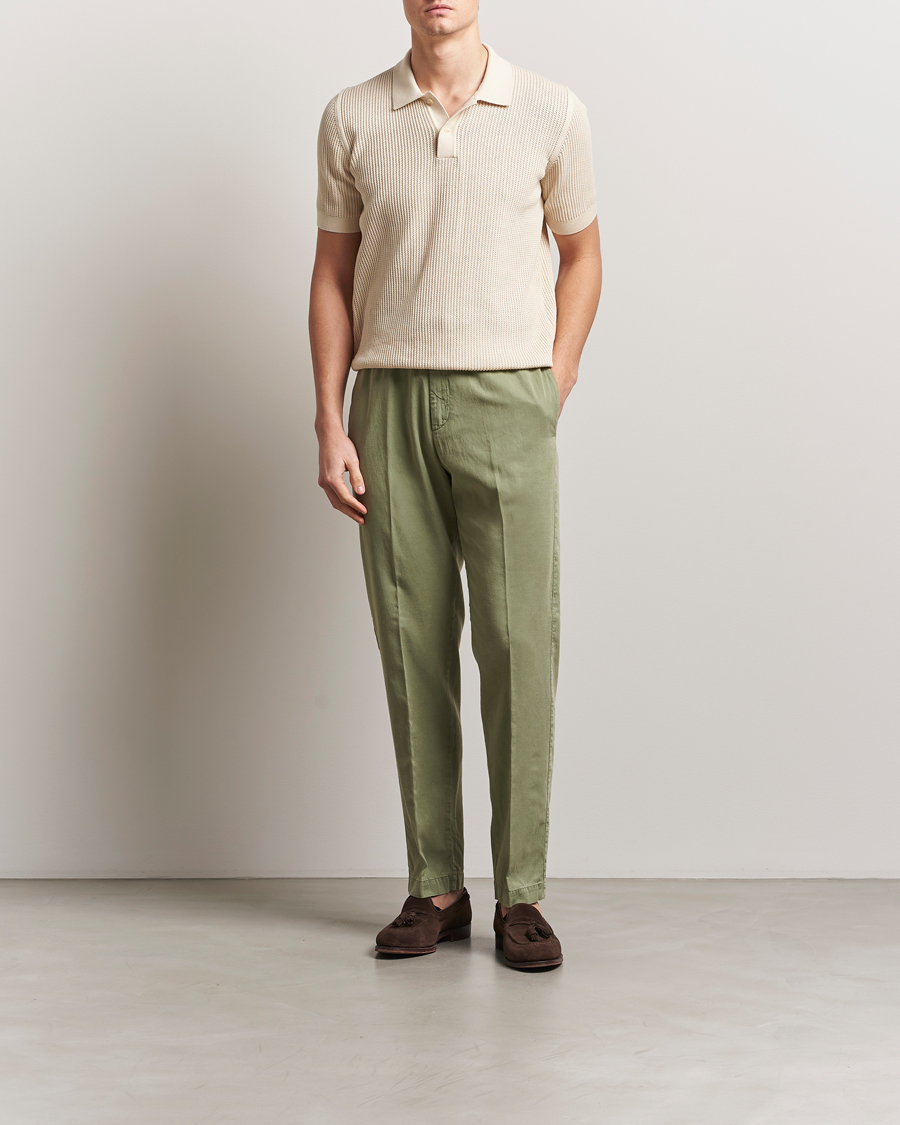Herr | Byxor | Canali | Drawstring Slacks Military Green