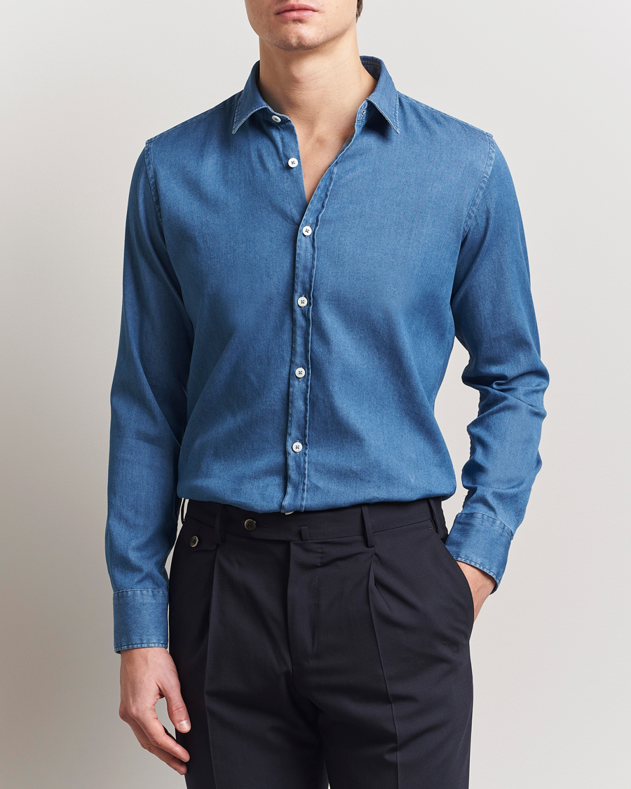 Herr | Skjortor | Canali | Slim Fit Denim Shirt Medium Blue Wash
