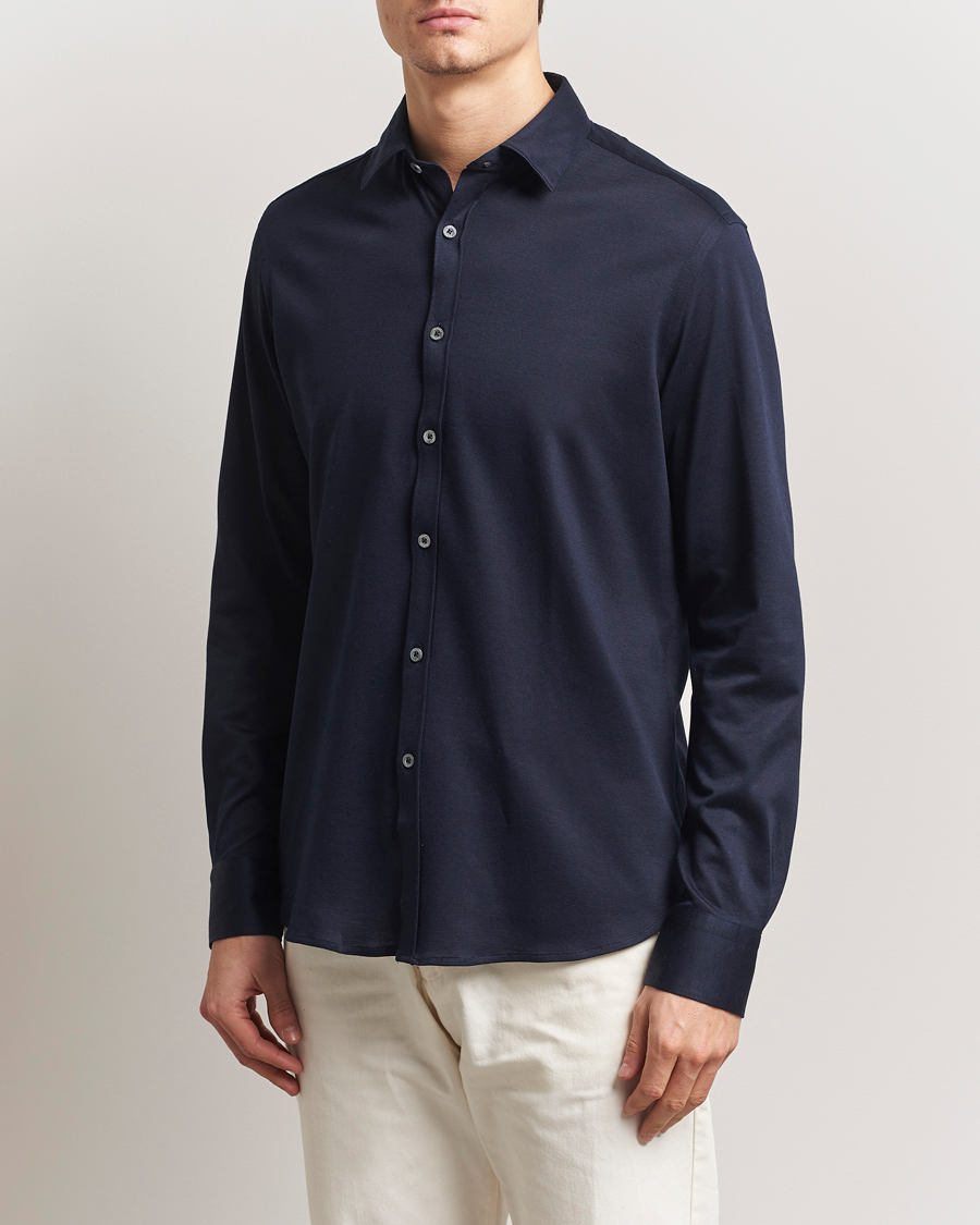 Herr | Skjortor | Canali | Slim Fit Jersey Shirt Navy