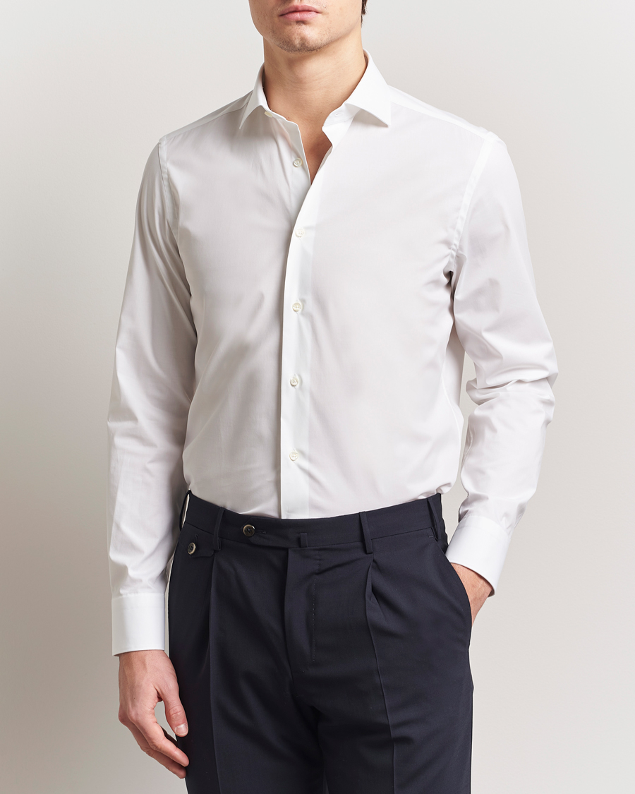 Herr | Skjortor | Canali | Slim Fit Cotton/Stretch Shirt White