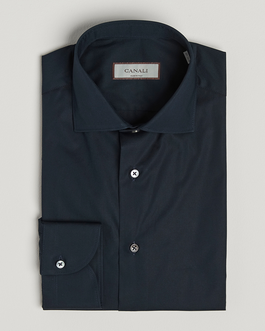 Herr | Skjortor | Canali | Slim Fit Cotton/Stretch Shirt Navy