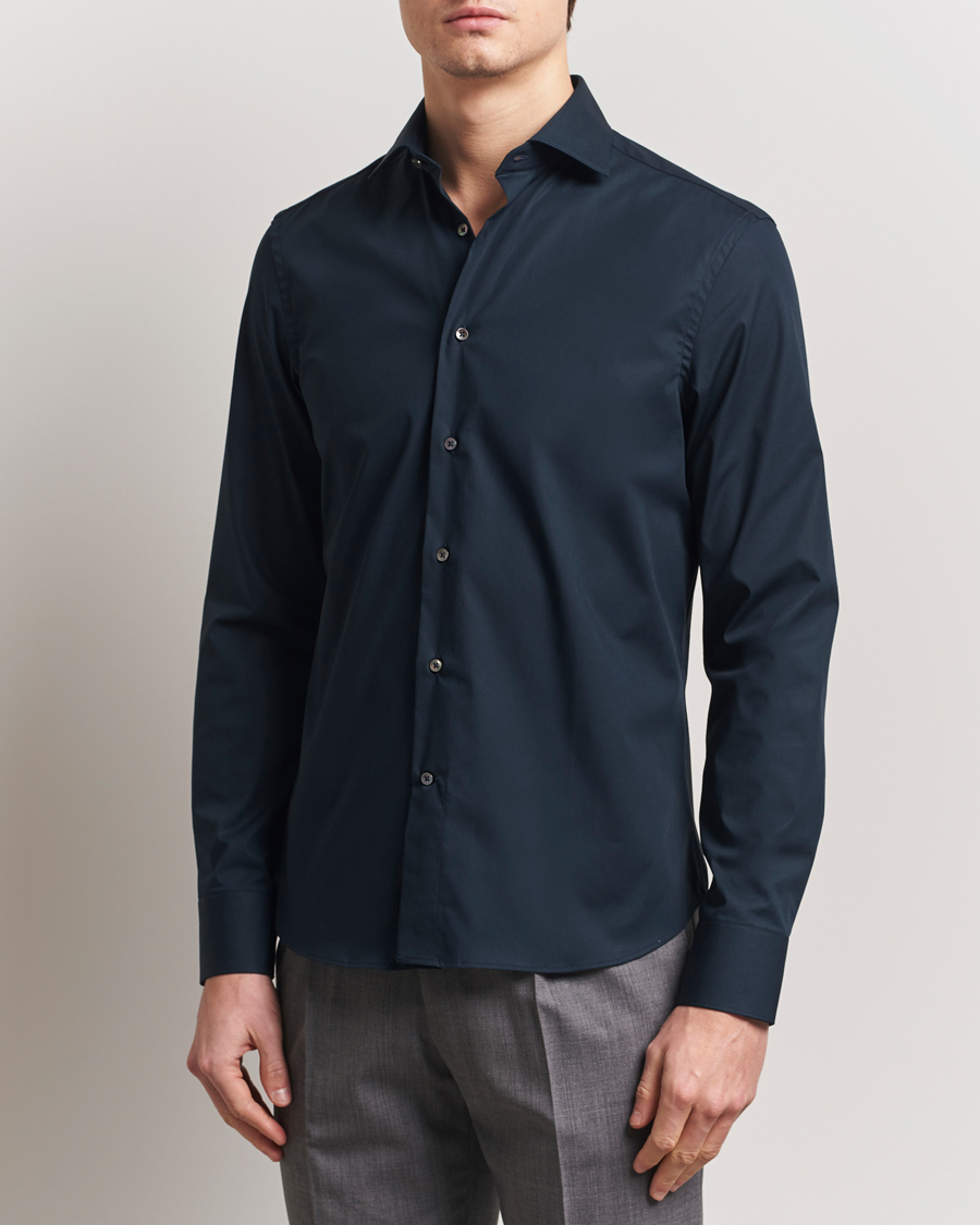 Herr | Skjortor | Canali | Slim Fit Cotton/Stretch Shirt Navy