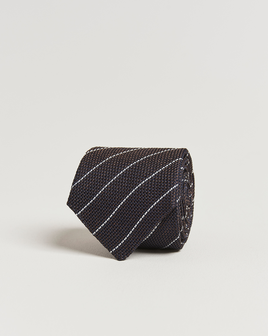 Herr | Slipsar | Canali | Garza Regimental Stripe Silk Tie Dark Brown