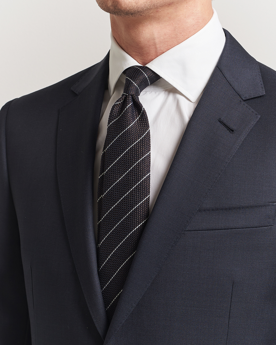 Herr | Slipsar | Canali | Garza Regimental Stripe Silk Tie Dark Brown