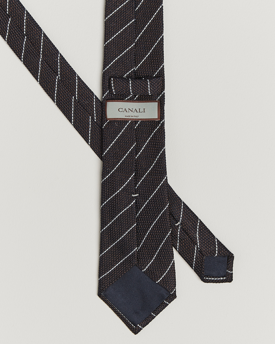 Herr | Slipsar | Canali | Garza Regimental Stripe Silk Tie Dark Brown